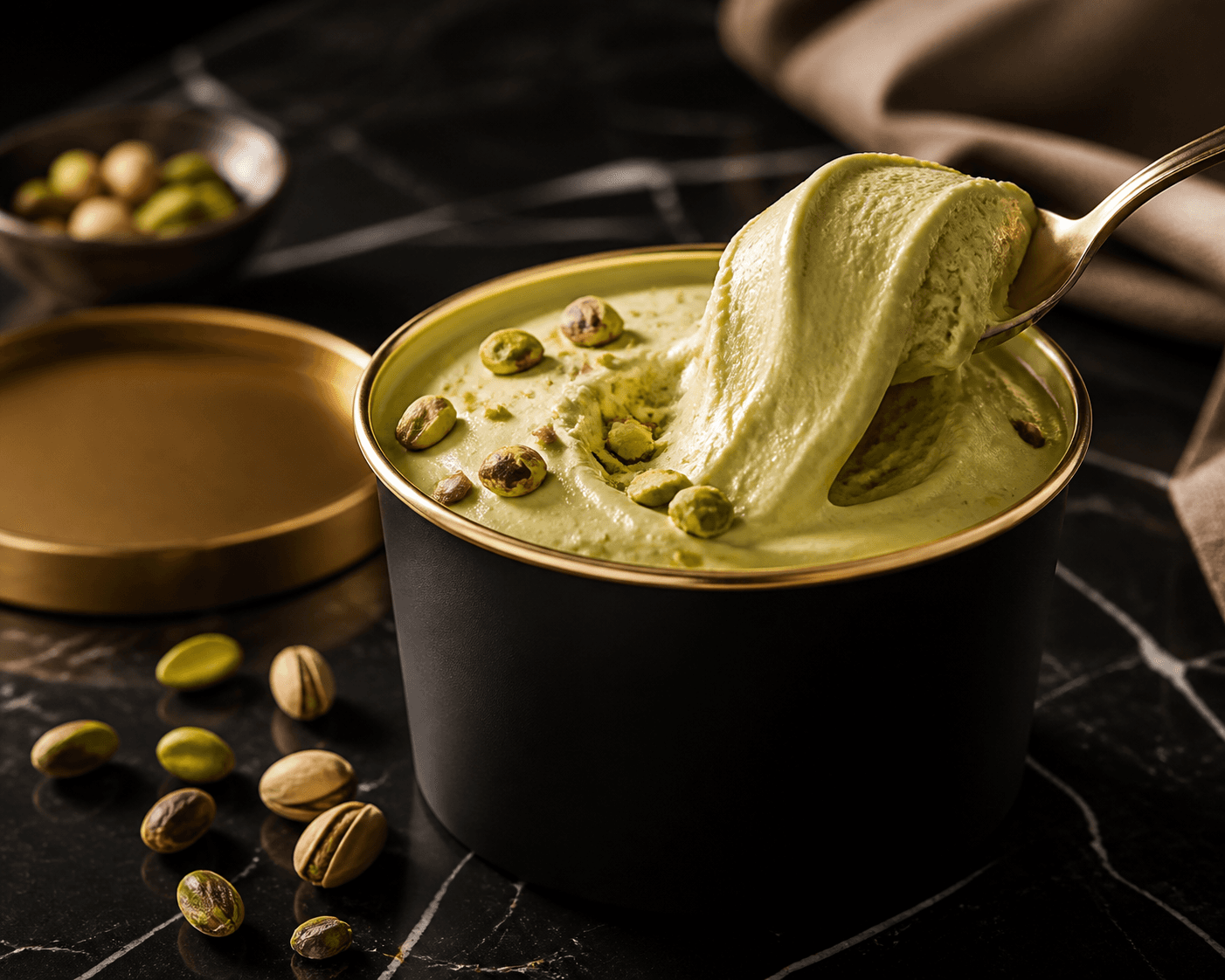 Pistacchio D’fiori servido com textura cremosa